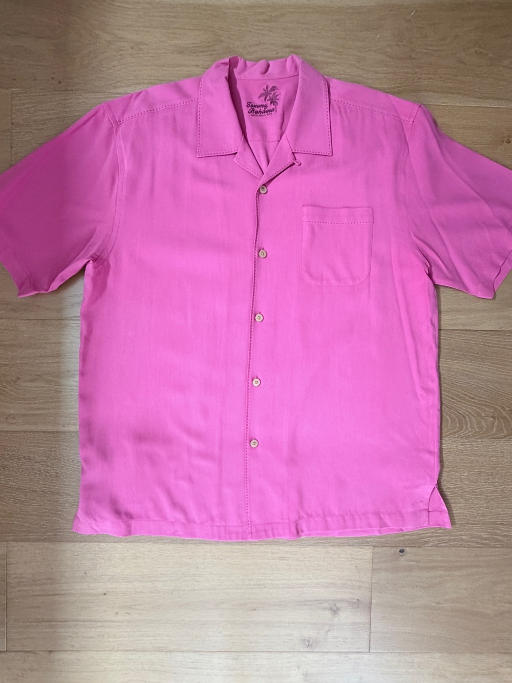 Tommy Bahama Mens Silk Pick Stitch Camp Shirt Hawaiian Tropical Large Mauve Pink